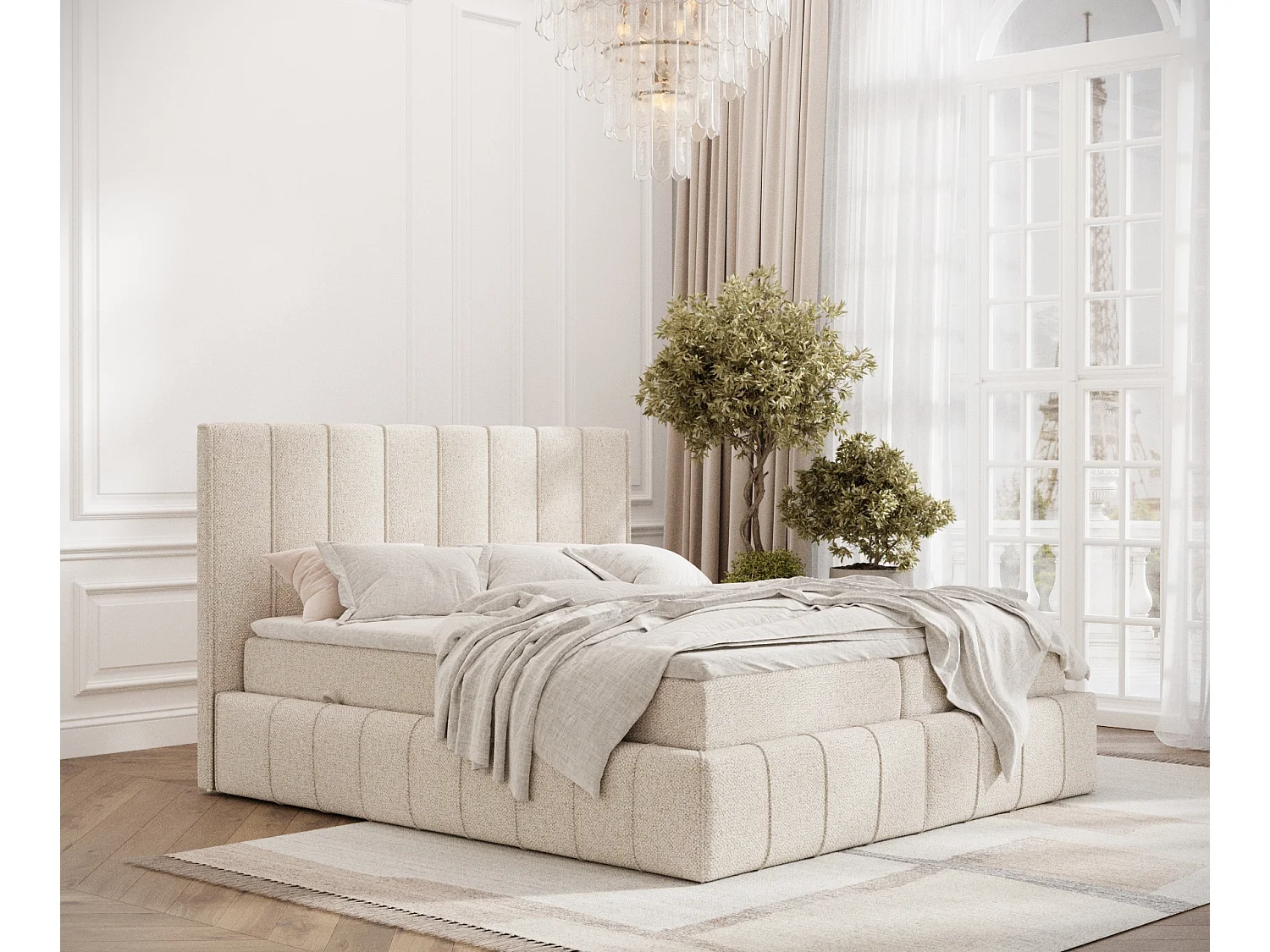 Łóżko boxspring w tkaninie boucle Moretti – materac – topper – 180×200 cm – kremowy 3981723