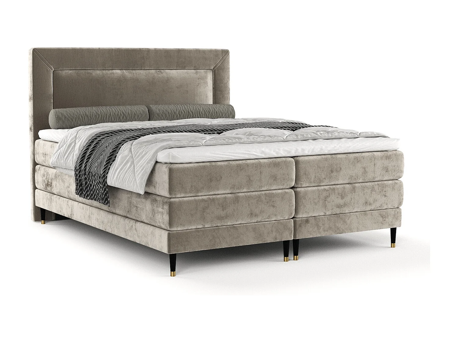 Łóżko boxspring w tkaninie szenilowej Madame - materac - topper - 140x200 cm - beżowy 3982564 - obrazek 1