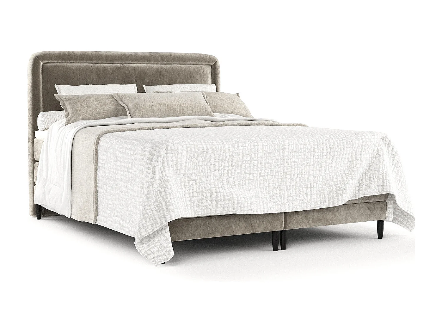 Łóżko boxspring w tkaninie szenilowej Dove - materac - topper - 200x200 cm - beżowy 3982586 - obrazek 1