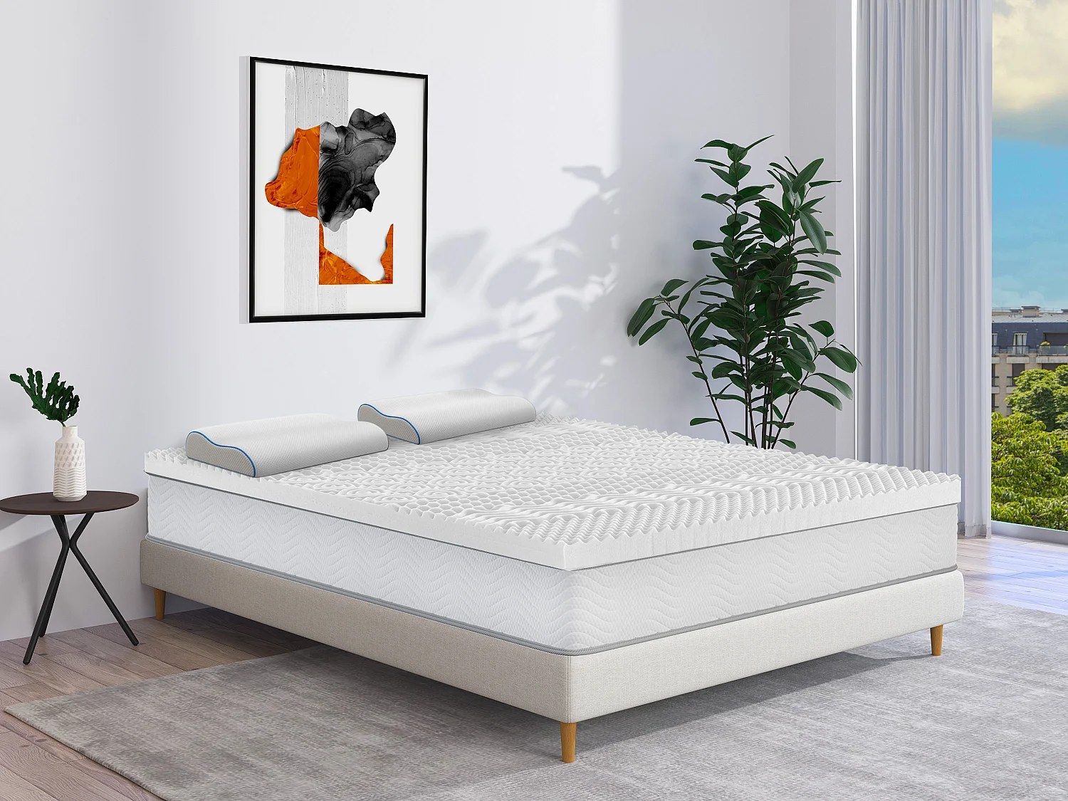 Poduszka ergonomiczna twarda z pamięcią kształtu i zdejmowaną poszewką 38 kg/m³ - 40 x 60 cm - Biały - CORVICA 3498420 - obrazek 1