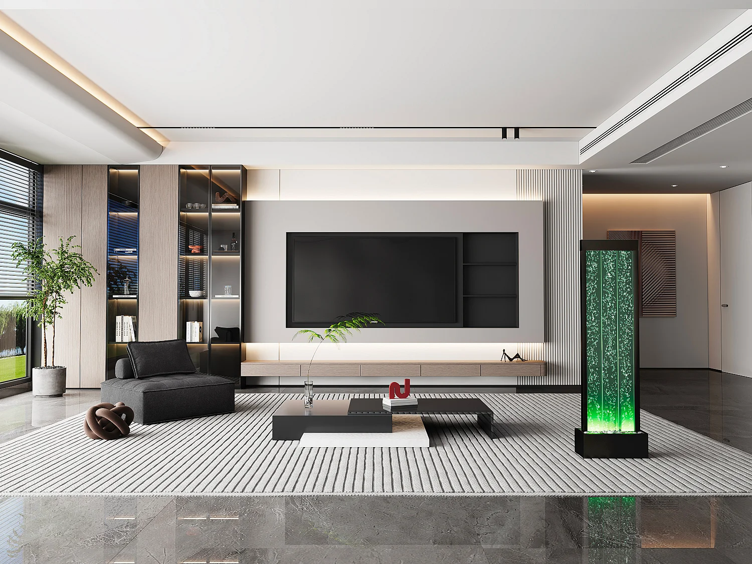 Ścianka wodna bąbelkowa – LED zmieniające kolor – wys. 150 cm – Czarna – BLENNIE 3483068