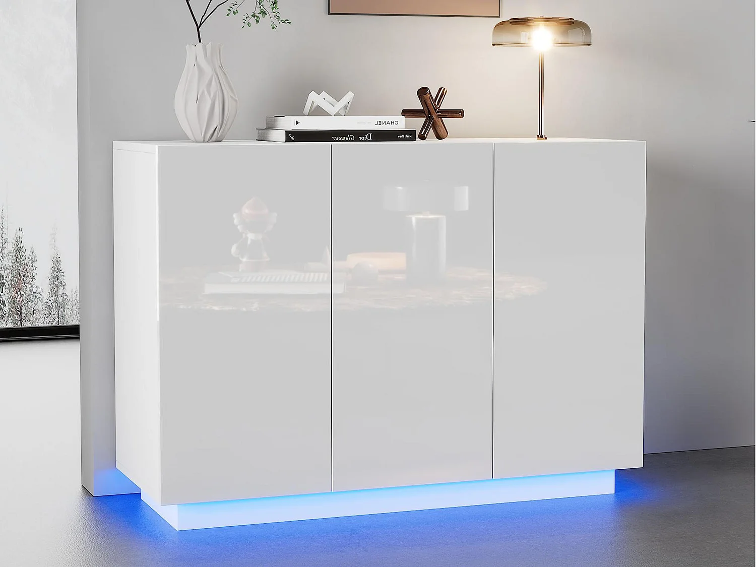 Bufet 120x40x75cm – z oświetleniem LED – z 3 drzwiami – Panele wiórowe – Biały 4029552