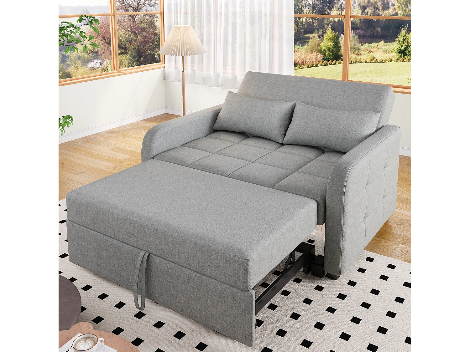 Kanapa rozkładana 127x75x94 cm - Kanapa z regulowanym oparciem - Z 2 poduszkami - Ciemnoszara 4029607 - obrazek 1