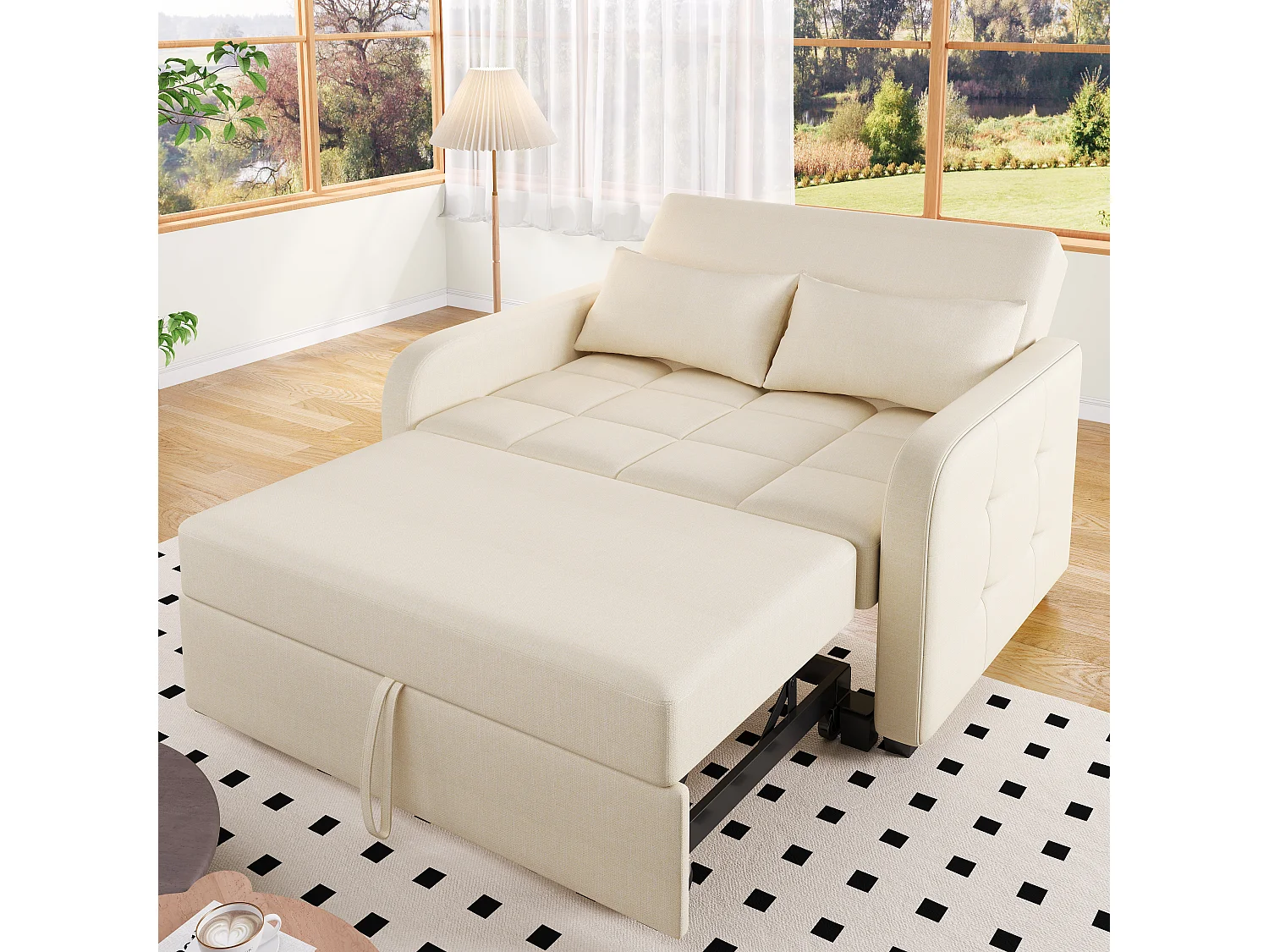 Kanapa rozkładana 127x75x94 cm - Kanapa z regulowanym oparciem - Z 2 poduszkami - Beżowa 4029611 - obrazek 1