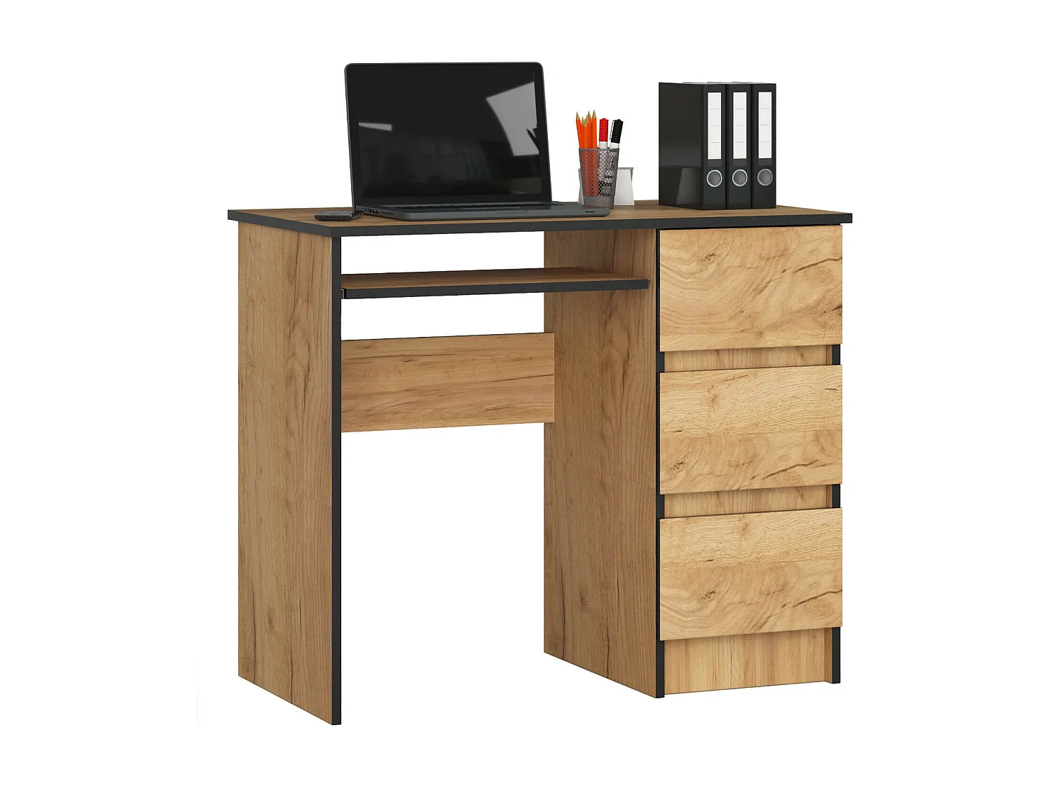 Biurko komputerowe AKORD A6 Dąb Craft 90 cm prawe 3 szuflady kolor Dąb Craft mat 1 półka 90x50x77 cm 1870913 - obrazek 1
