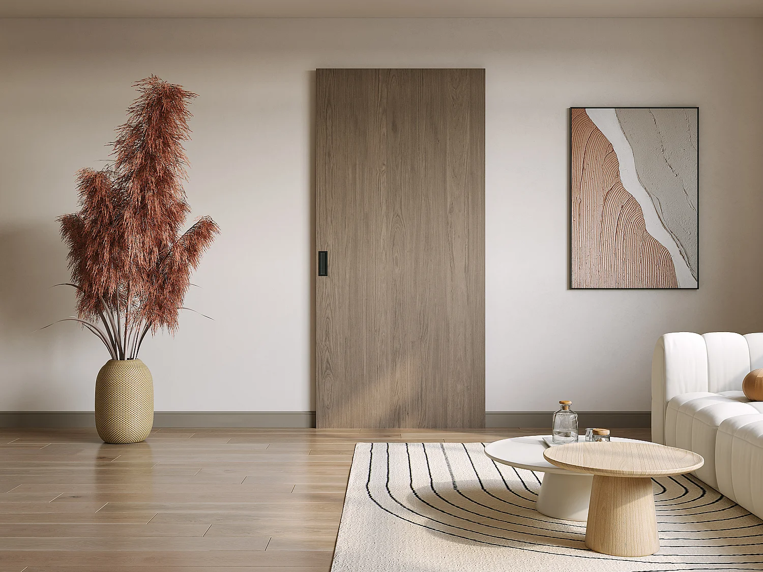 Drzwi przesuwne z drewna i MDF z niewidoczną szyną – Jasny dąb – 93 x 210 cm – BOCAZI 3465078