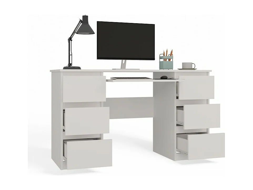 Biurko KUBA | Białe | 130x51x76cm | 6 Szuflad |Do Biura/ Pokoju 4044471 - obrazek 1