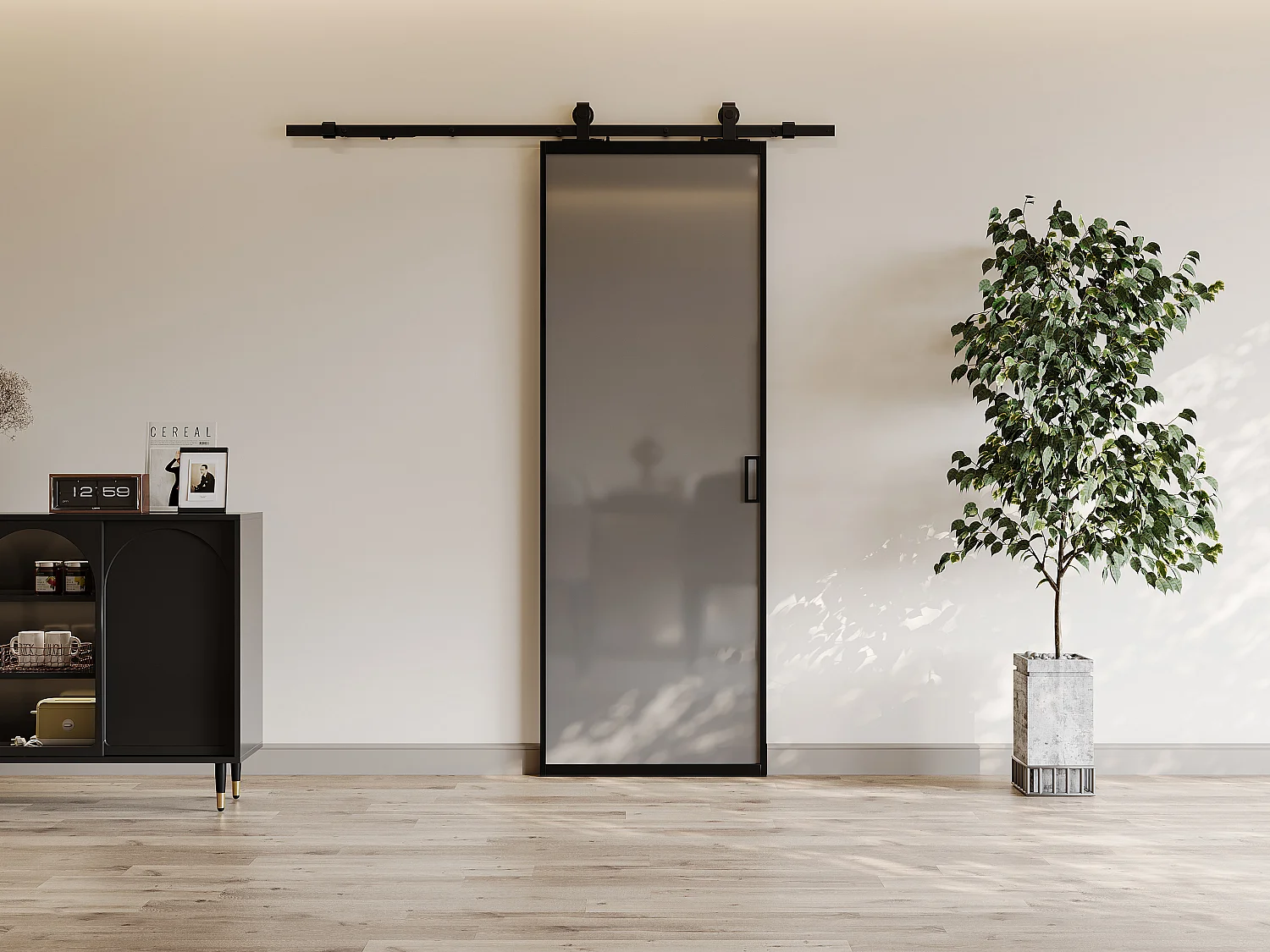 Drzwi przesuwne naścienne – aluminium i dymione matowe szkło hartowane – wys. 205 x szer. 63 cm – LINCI II 3630780