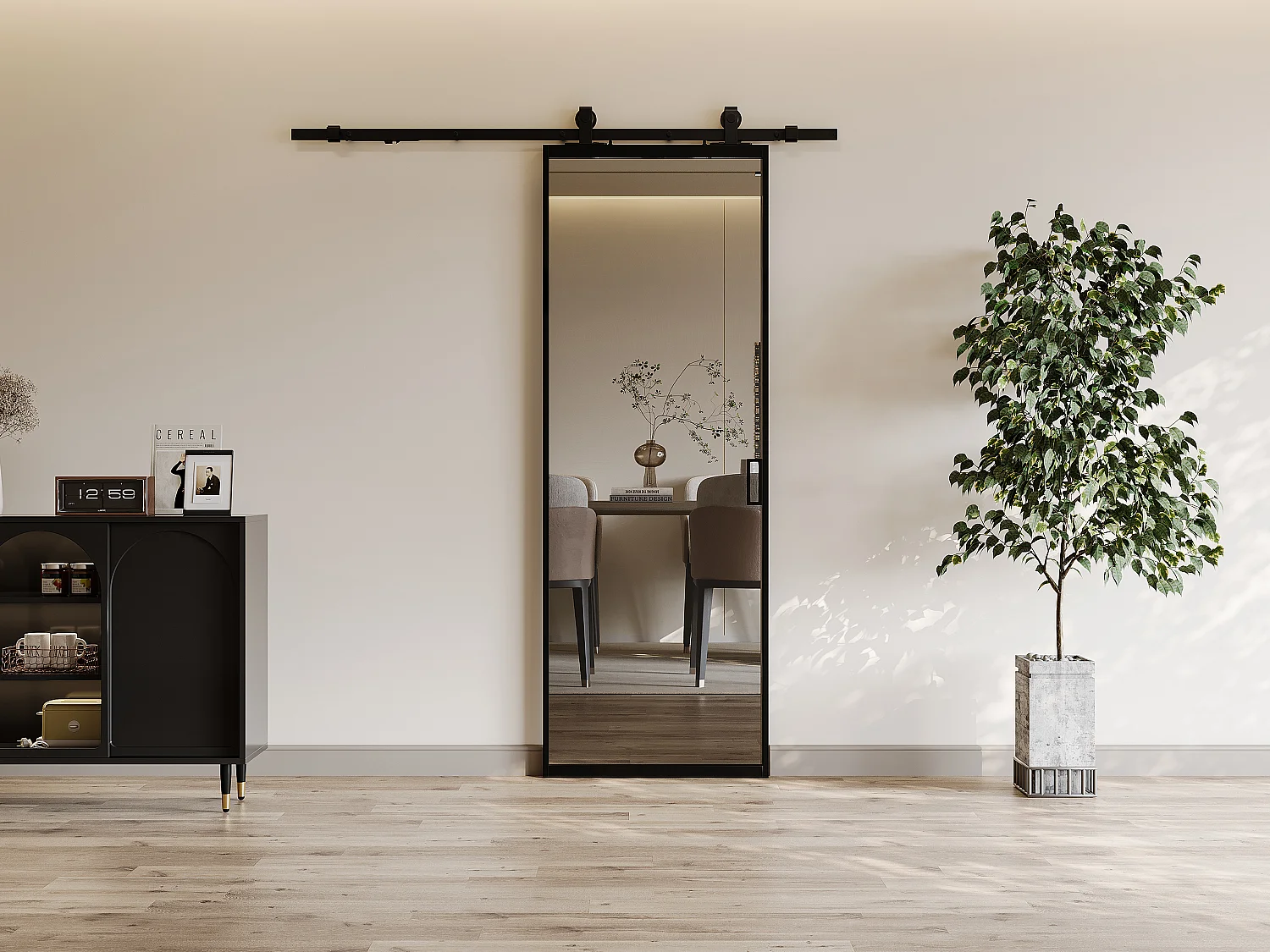 Drzwi przesuwne z naściennym systemem przesuwnym – aluminium i szkło hartowane przydymione – wys. 205 x dł. 83 cm– LINCI II 4022486 - obrazek 1