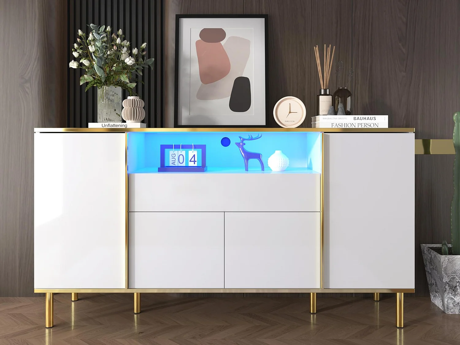 Buffet 150x40x80 cm - z 1 szufladą - z 4 drzwiami - biały 4090121 - obrazek 1