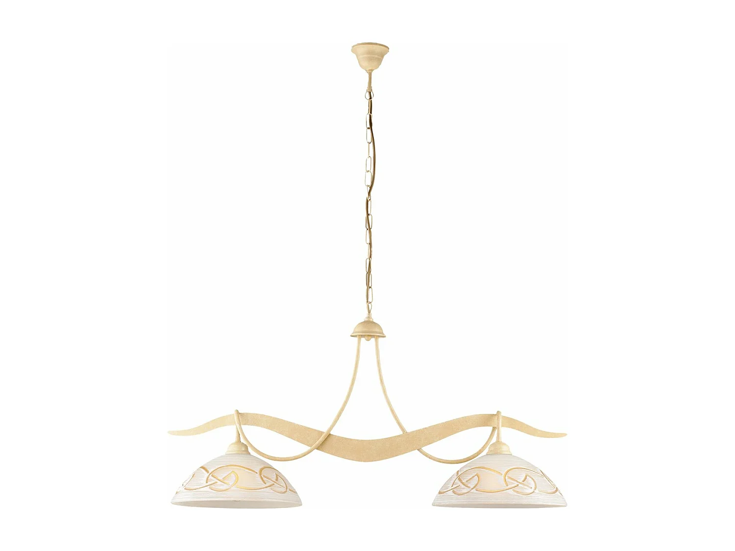 Bilbao żyrandol żelazo kość słoniowa efekt piklowania klosze szkło białe bursztynowe Ø30 cm 2 lampy dł 89×30 cm 3789048