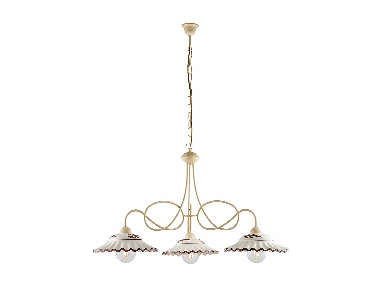 Żyrandol Bistrot żelazo kość słoniowa efekt piklowania dyfuzory ceramiczne Ø30 cm biały brązowy 3 lampy 3789308