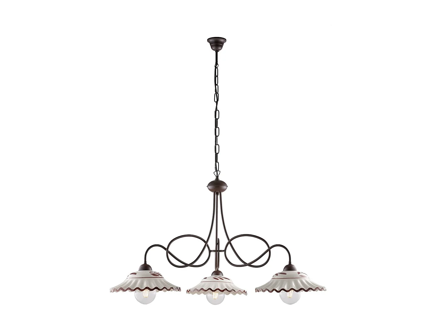 Żyrandol Bistrot żelazo czarne efekt rdzy dyfuzory ceramiczne Ø30 cm biały brązowy ręcznie zdobione 3 lampy 3790422