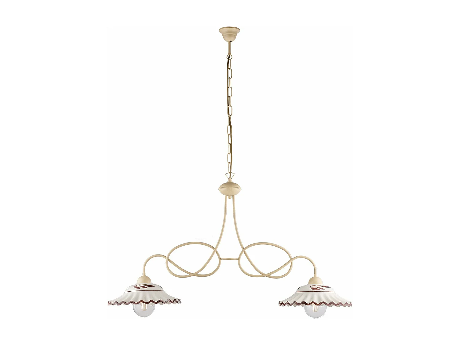 Żyrandol Bistrot żelazo kość słoniowa styl decapé dyfuzory ceramiczne Ø30 cm biały brązowy 2 lampy dł 98×30 cm 3790439