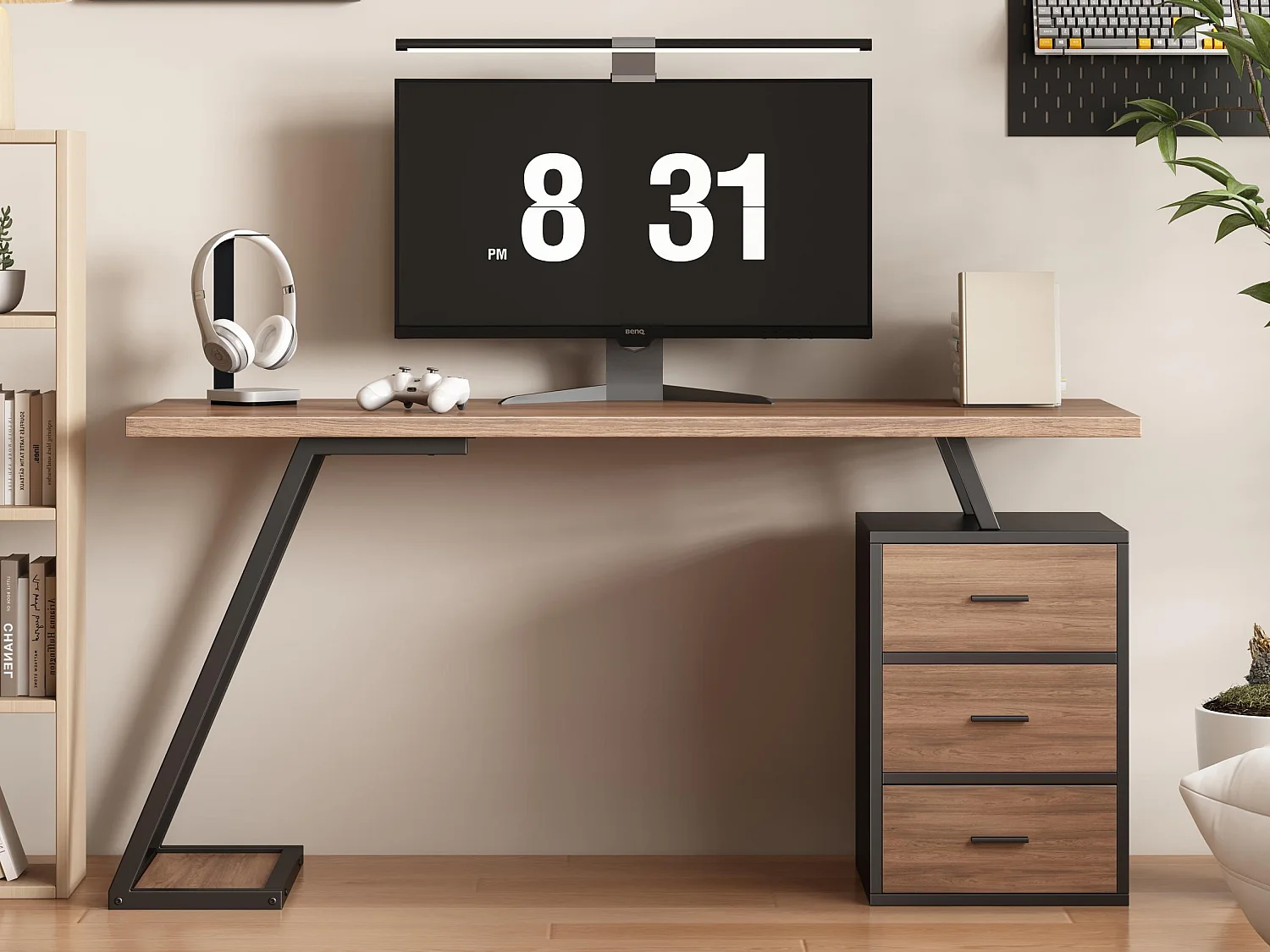 Biurko 140*60cm – styl industrialny – z podstawką na komputer i wyjmowaną szafką – Brązowy 2418685