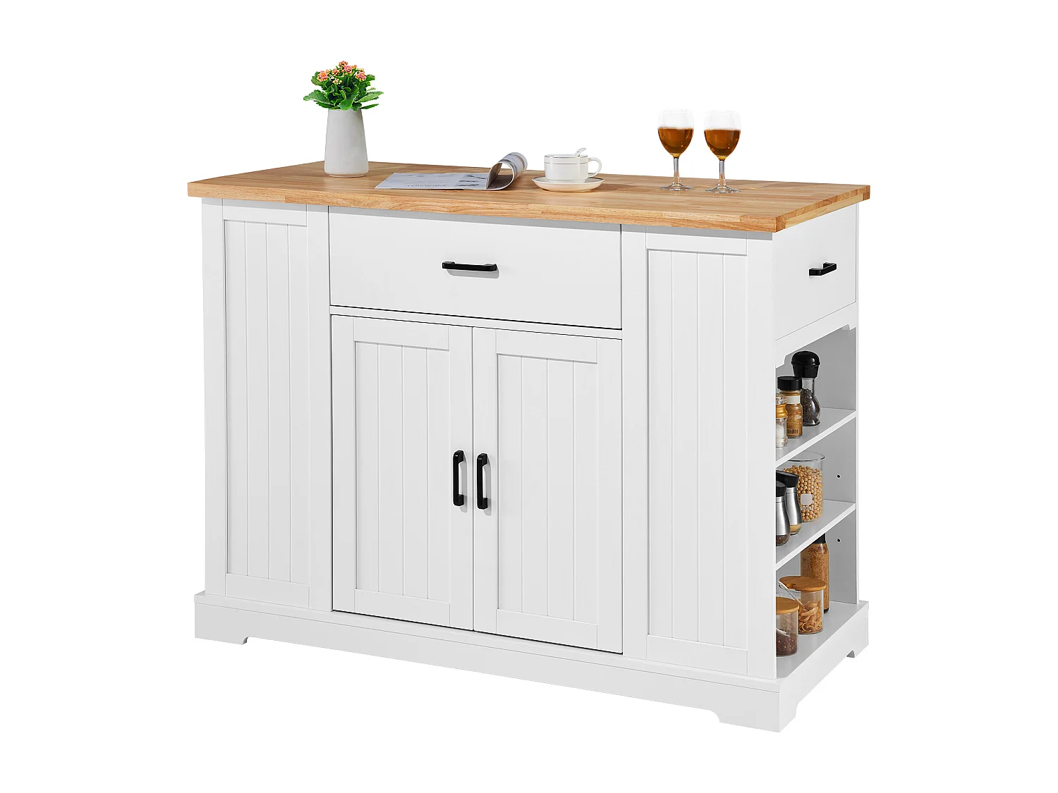 Kitchen Island Cart SucceBuy, Szafka do Przechowywania z Szufladą i Półkami, Biała 4105738 - obrazek 1