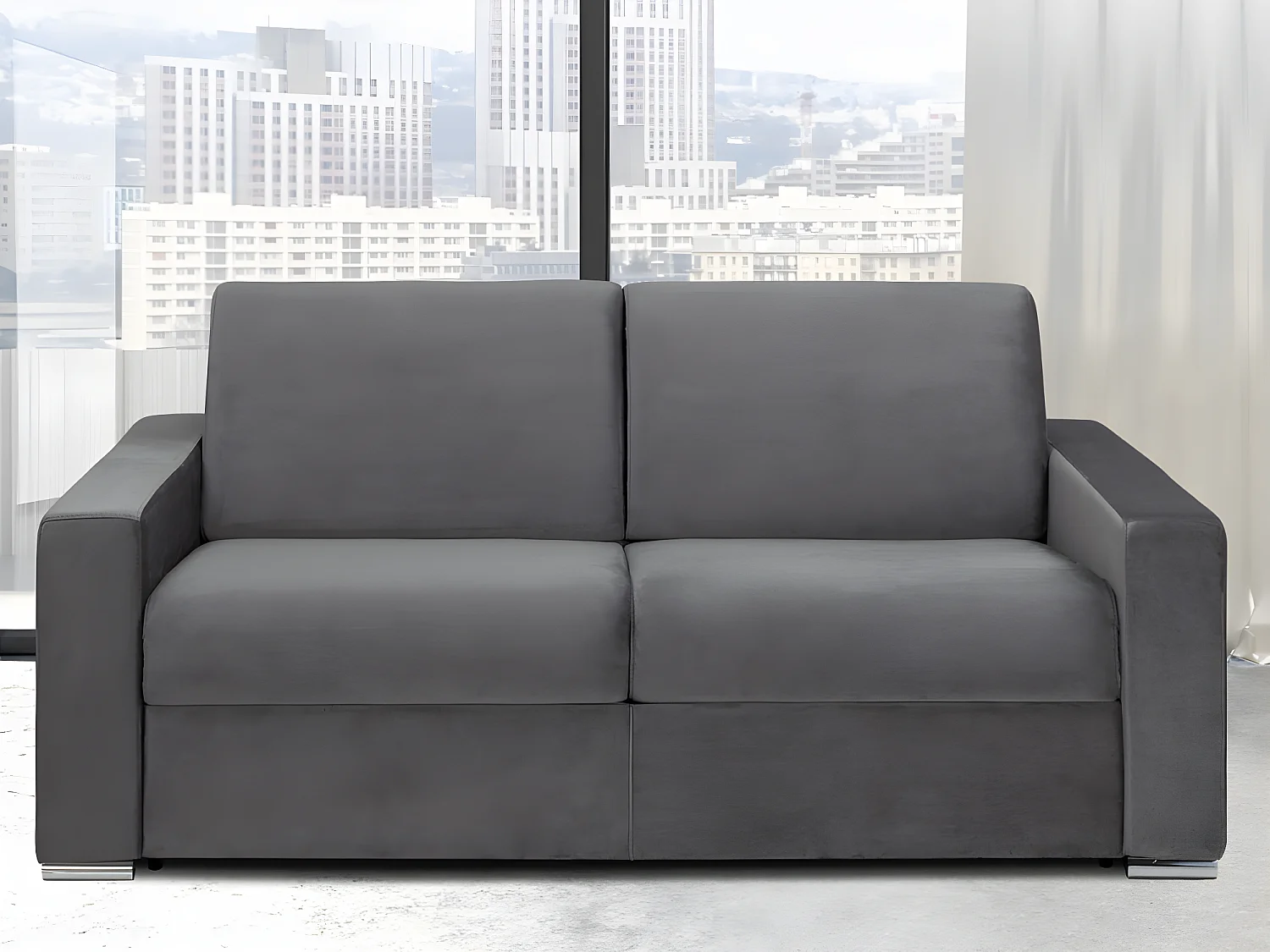 Kanapa 3-osobowa z ekspresowym mechanizmem rozkładania z weluru CALITO - Antracytowy - Wymiary miejsca do spania: 140 cm - Materac 18 cm 129587 - obrazek 1