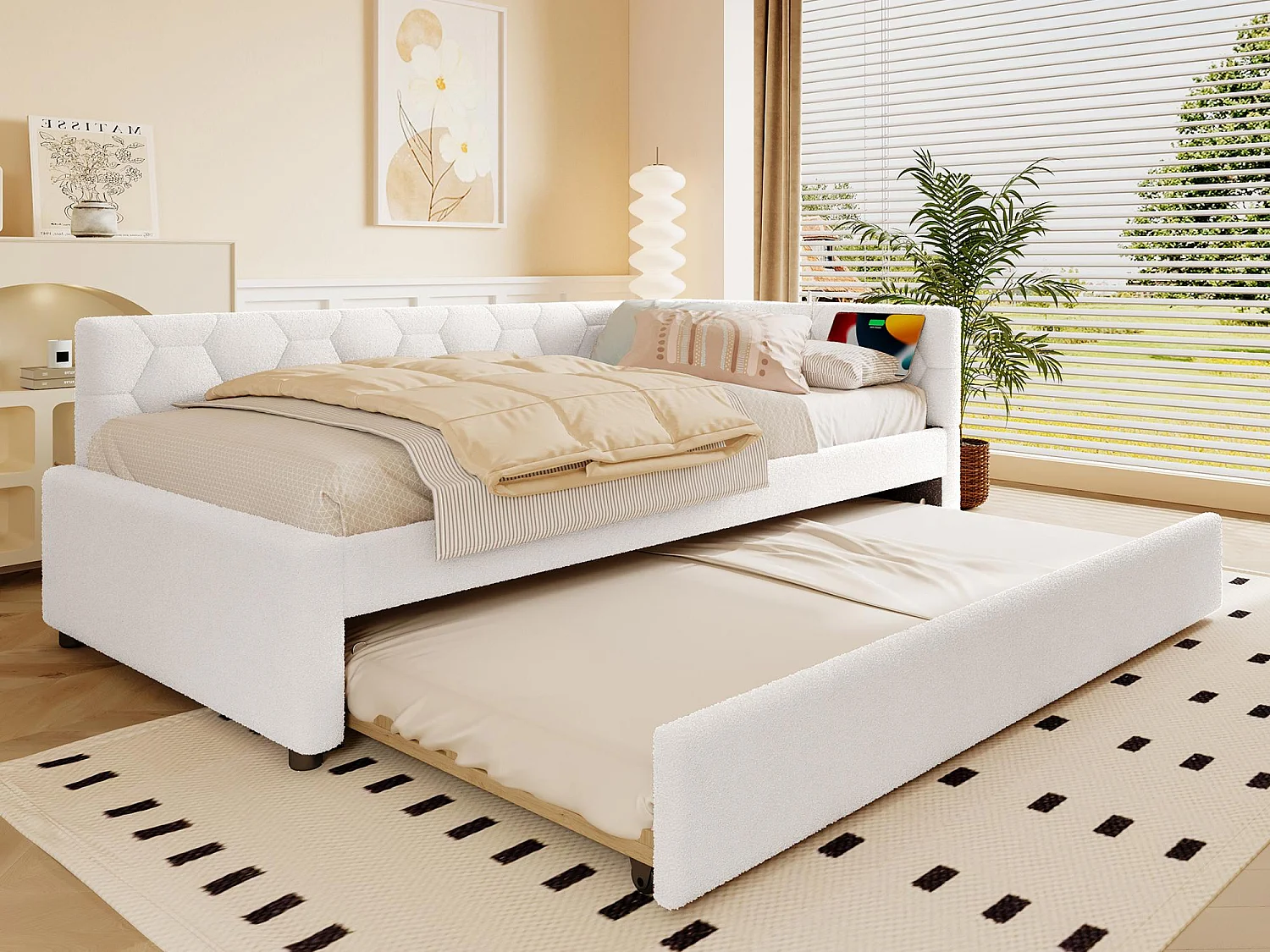 Kanapa rozkładana 90×200 cm - z łóżkiem piętrowym - z portem USB + Type-C - biały (bez materaca) 4141793 - obrazek 1