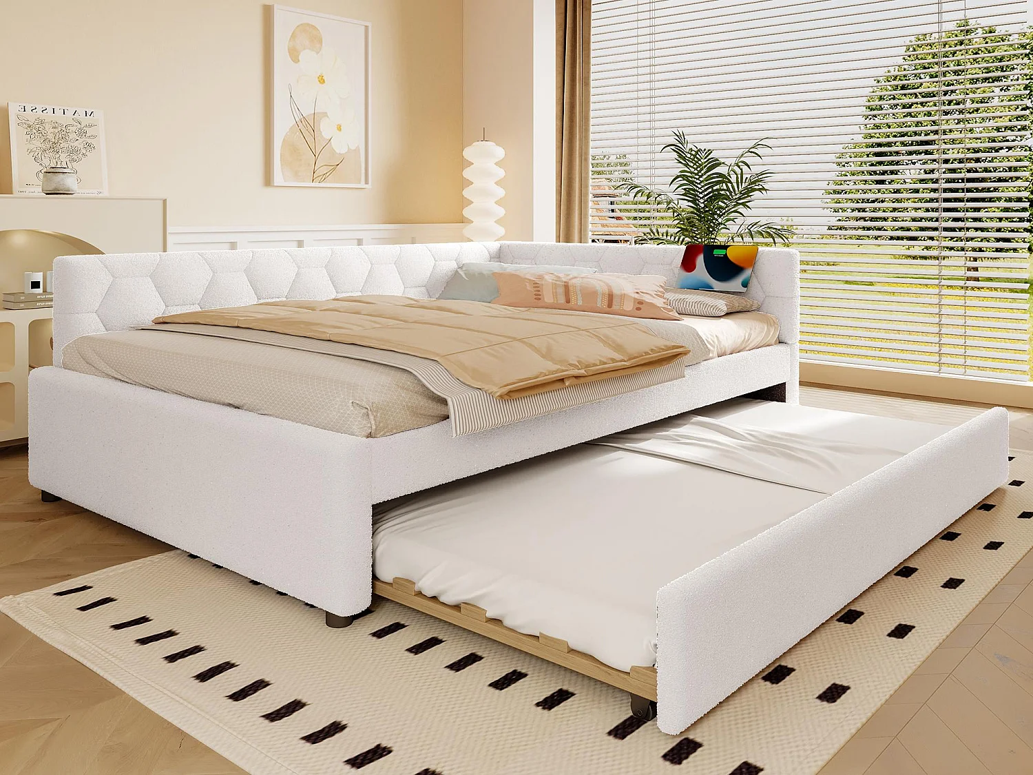 Kanapa rozkładana 140×200 cm – z łóżkiem piętrowym – z portem USB + Type-C – biały (bez materaca) 4141797