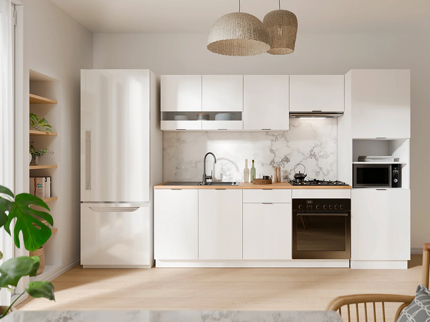 Zestaw mebli kuchennych + słupek – Biały i Naturalny – CARMEO 4135084