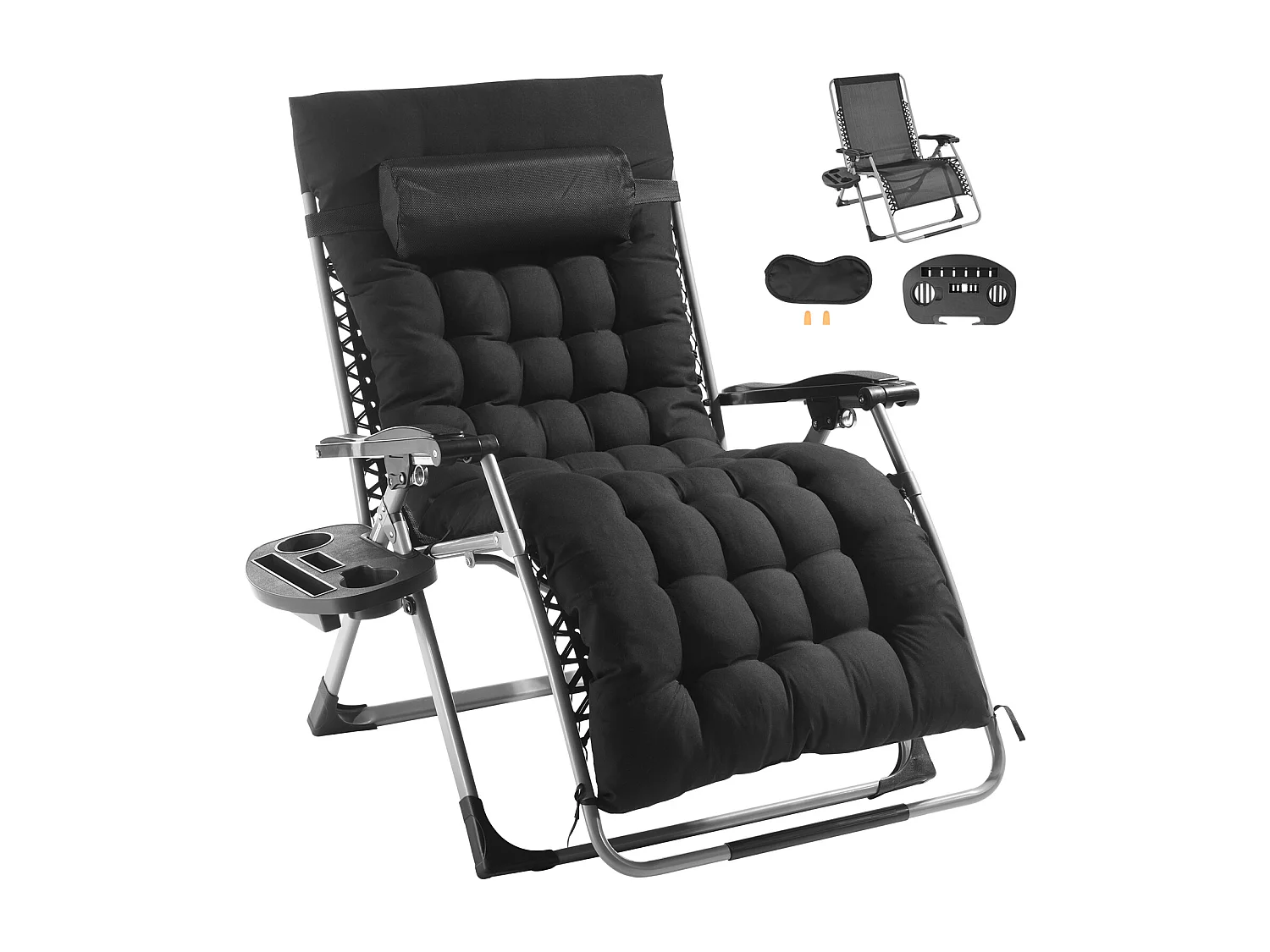 Leżak Słoneczny SucceBuy Leżak Zero Gravity 83 cm do Wewnątrz i na Zewnątrz z Poduszką i Uchwytem na Kubek 4190473 - obrazek 1