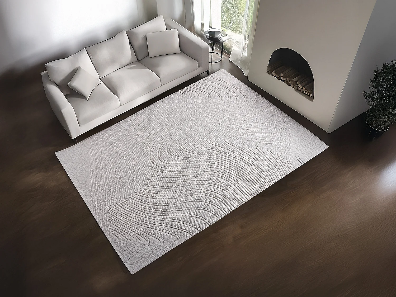 Dywan z wypukłym abstrakcyjnym wzorem ręcznie tuftowany 100% wełny – 160 x 230 cm – Kość słoniowa – CELESTIA 3714490