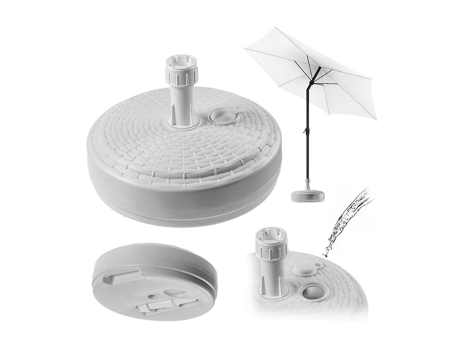 KADAX Podstawa pod parasol ogrodowy Solero rattan okrągła biała 4201378 - obrazek 1