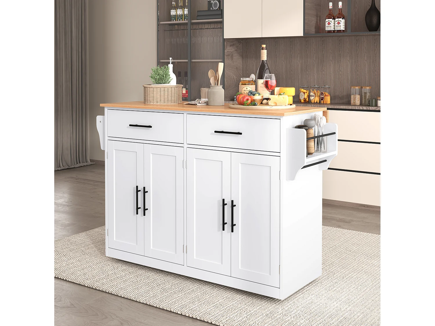 Centralna wyspa - 120 x 46 (70) x 91 cm - składany blat + kółka i wymienne nóżki - MDF - biały 4223460 - obrazek 1