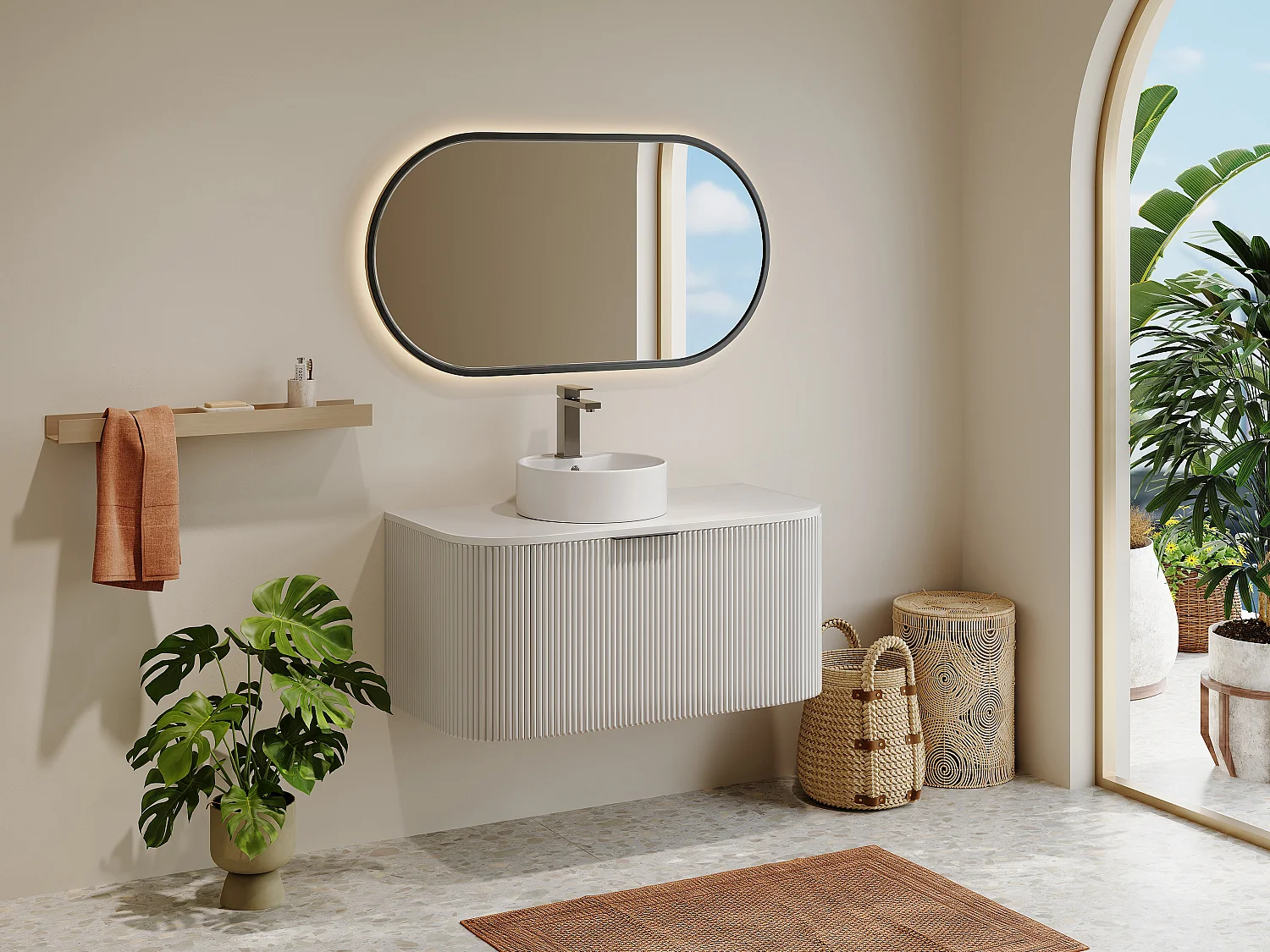 Szafka pod umywalkę wisząca ryflowana – Biały mat – 100 cm – LOMERI 4132413