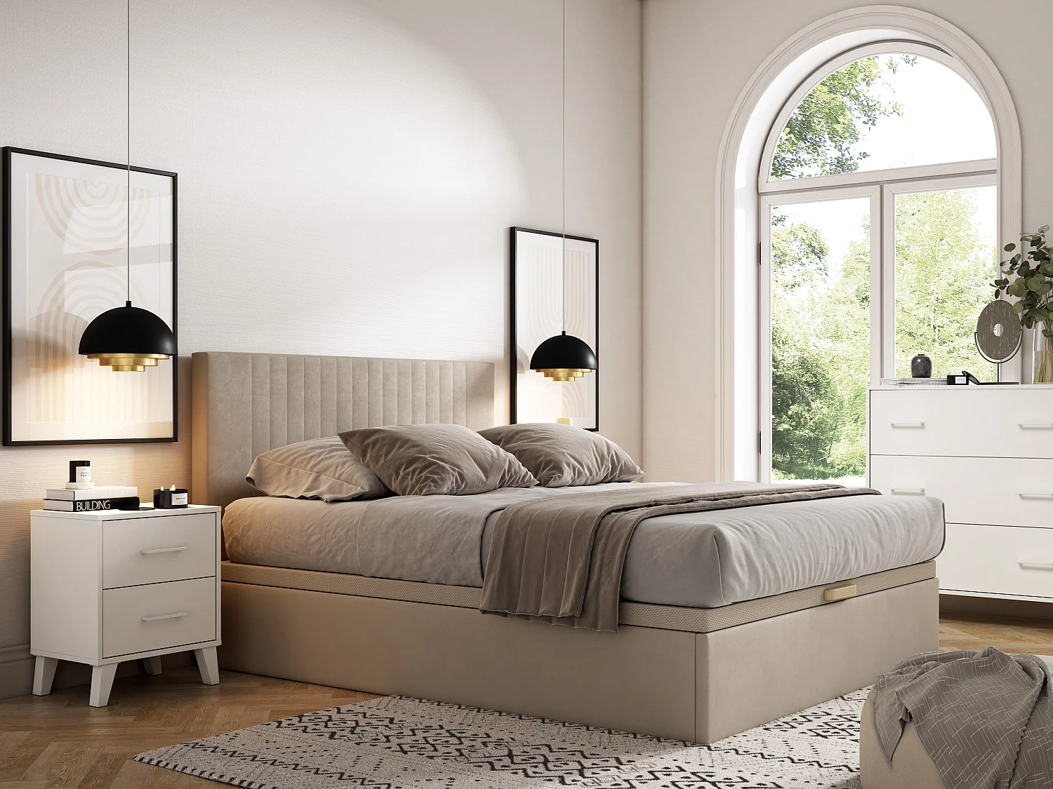 Stelaż ze skrzynią 140 x 190 cm – Beżowa tapicerka – CENOVAS marki YSMÉE 3986811