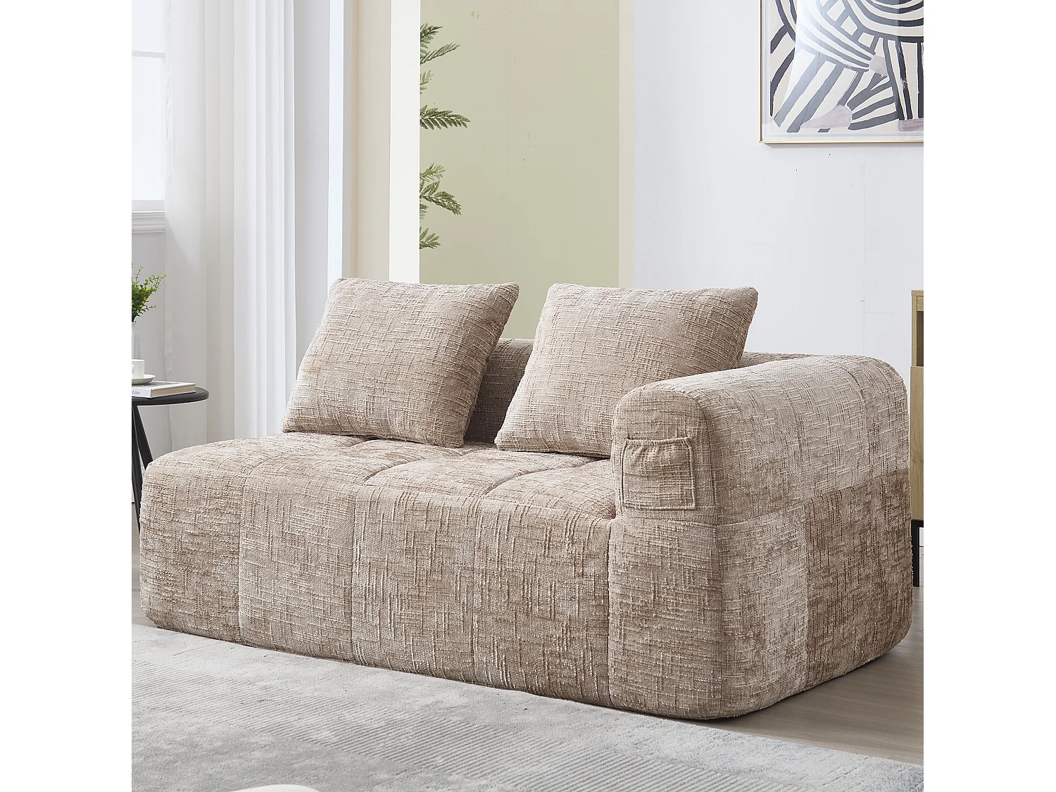 Khaki sofa 2-osobowa - prosta sofa z poduszkami i kieszeniami - szenil - wzór śniegu 4274273 - obrazek 1