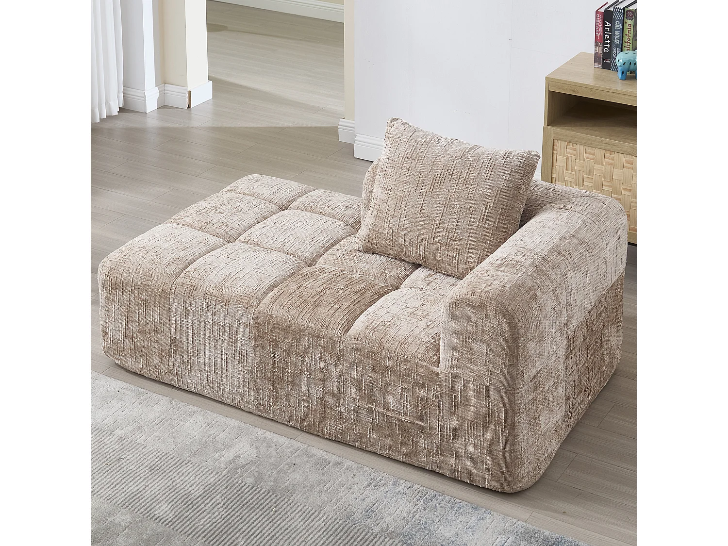 Khaki sofa 1-osobowa - prosta sofa z poduszkami i kieszeniami - szenil - wzór śniegu 4274280 - obrazek 1