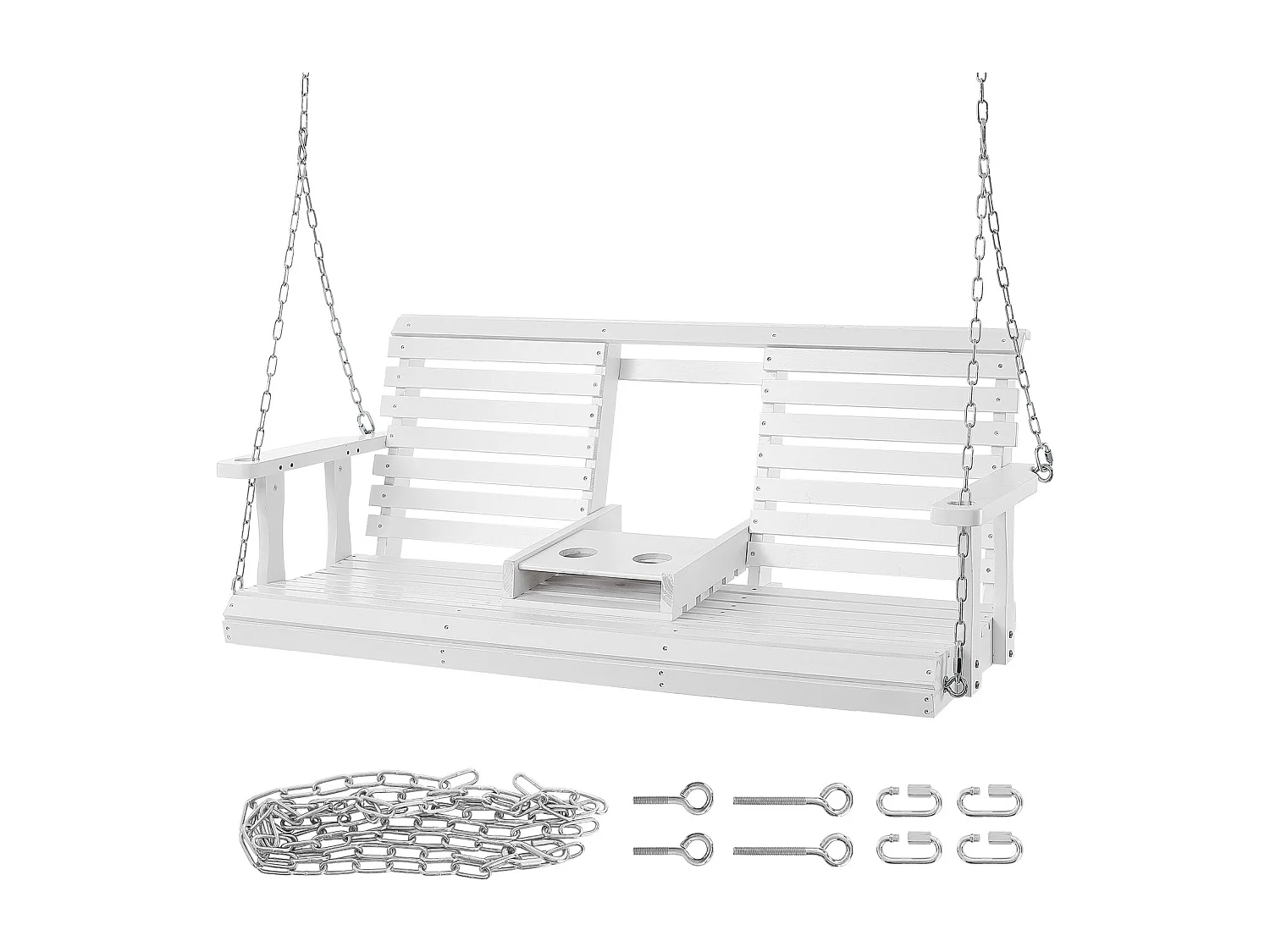 Huśtawka na Przedpokój SucceBuy, z Drewna o Długości 152,4 cm, Krzesło Zawieszone do Ogrodu, Patio lub Tarasu, Biały 4284858 - obrazek 1