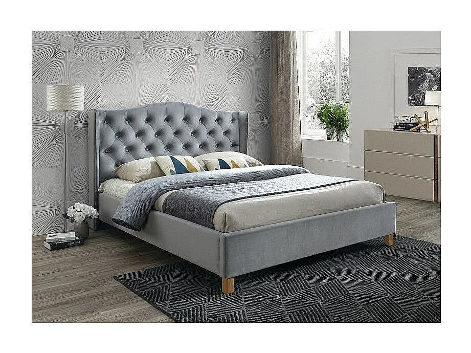 Łóżko ASPEN VELVET 160x200 szare 3162738 - obrazek 1