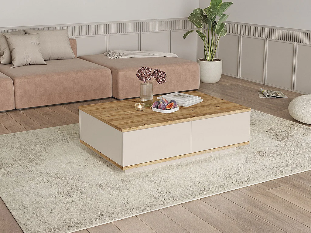 Ława z 2 drzwiczkami – Naturalny i Beżowy – LOTULA 4087080