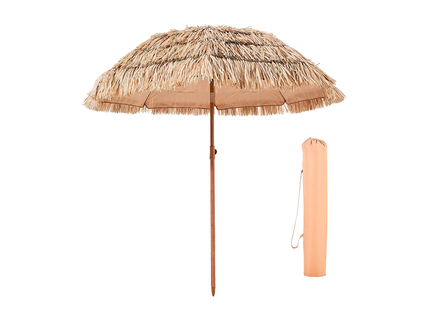 Hawajski Parasol SucceBuy, 1,8 m Egzotyczny Parasol z Regulowanym Nachyleniem i Dachcem ze Słomy PP, 8 Metalowych Żeber, do Plaży, Tarasu, Basenu, Ogrodu 4399502 - obrazek 1