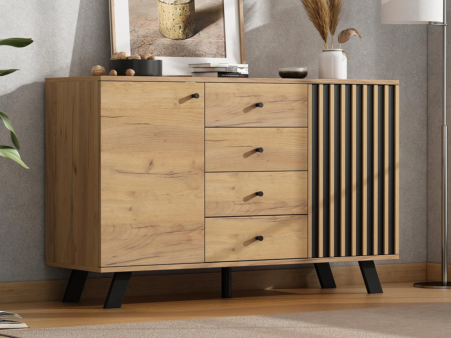 Bufet 120×38×75 cm – 4 szuflady i 2 drzwi – MDF – naturalny 4407924