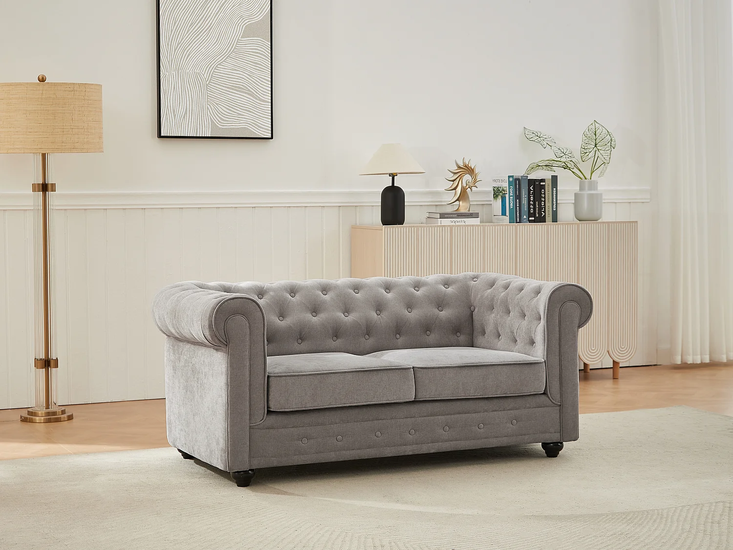 Kanapa 2-osobowa z szarej tkaniny CHESTERFIELD 3977721