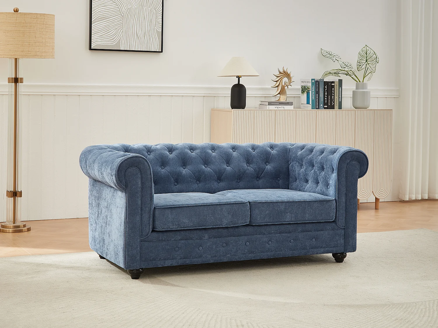 Kanapa 2-osobowa z niebieskiej tkaniny CHESTERFIELD 3977724