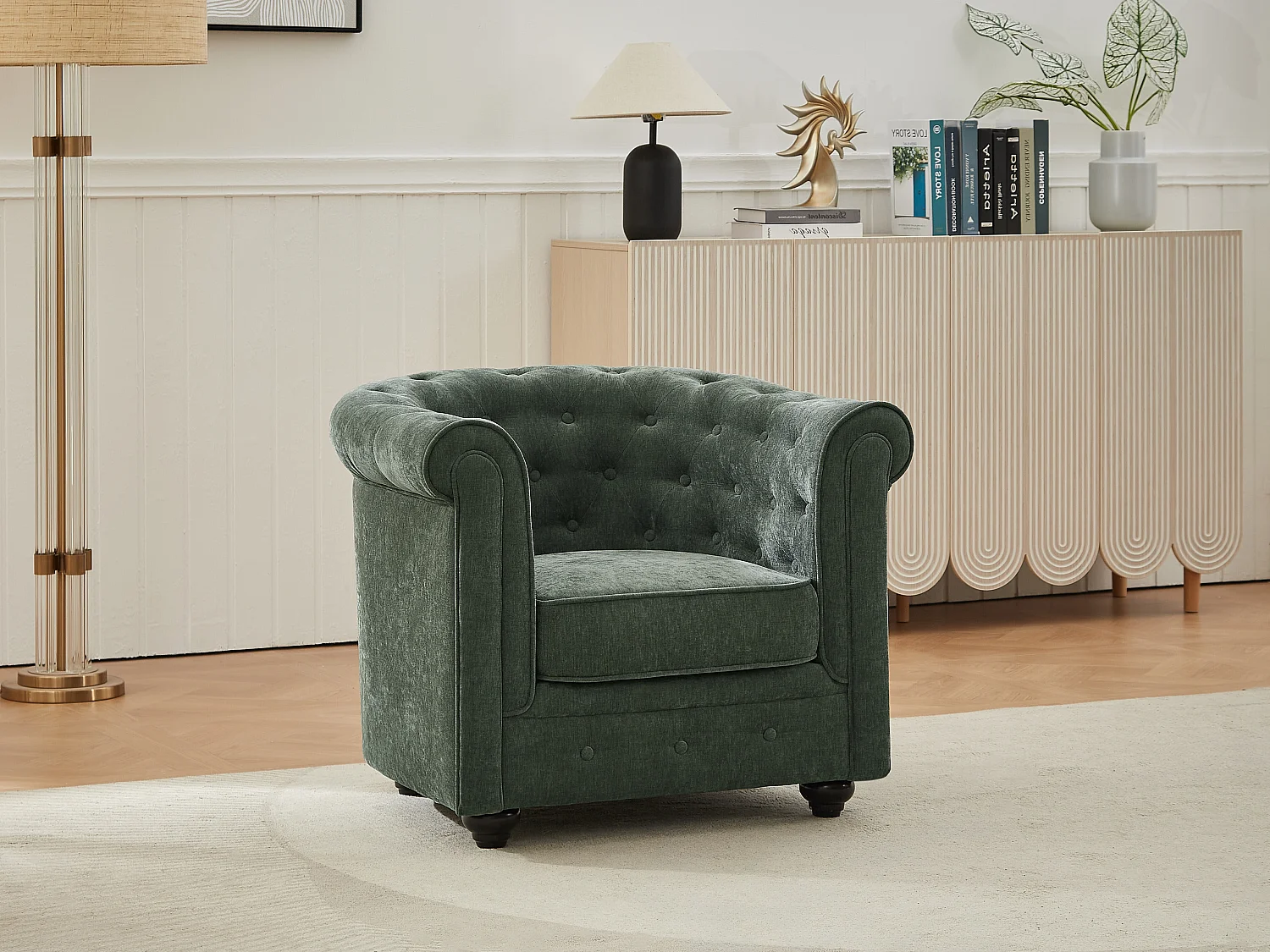 Fotel z zielonej tkaniny CHESTERFIELD 3977728 - obrazek 1