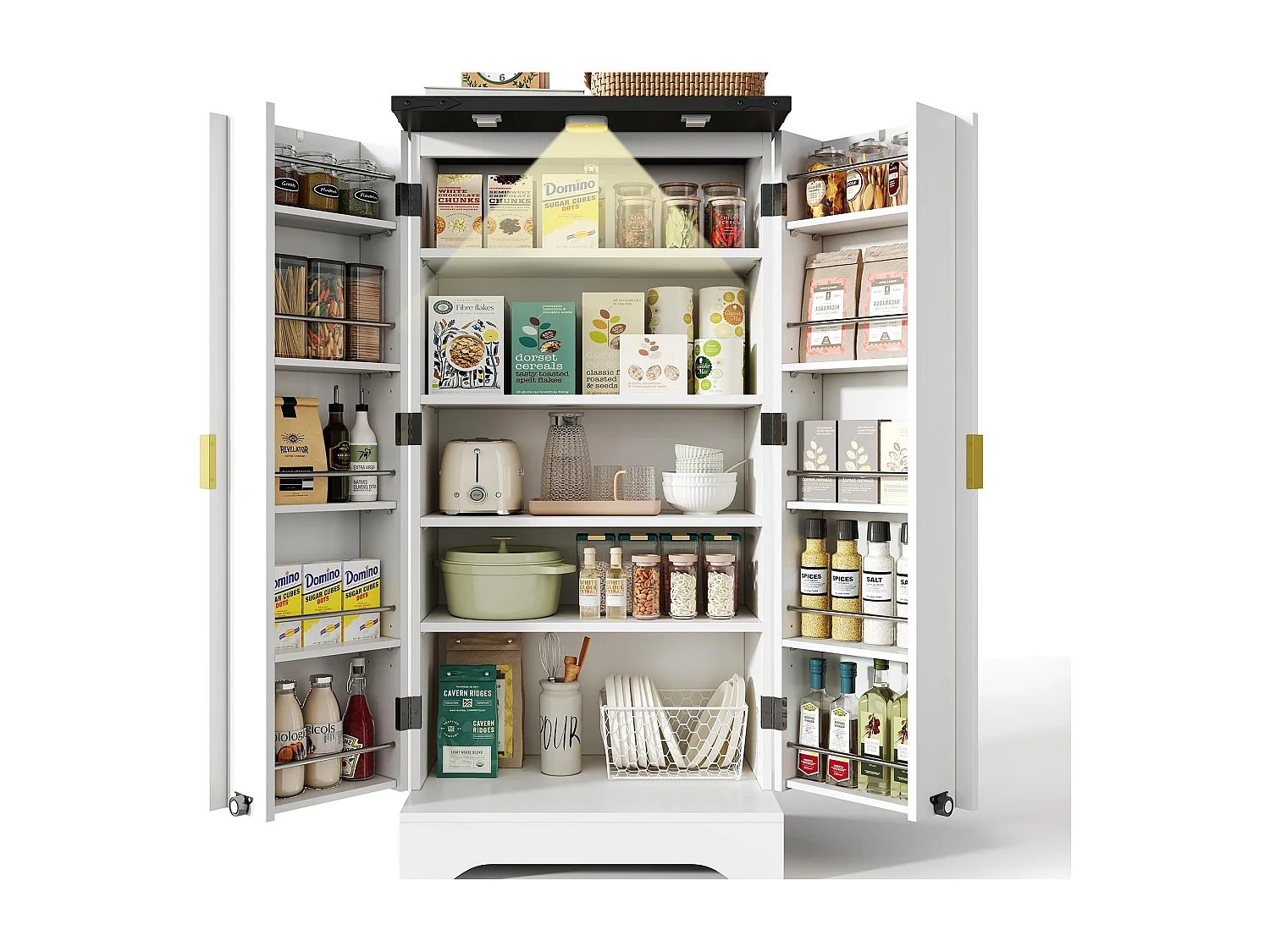 Buffet kuchenny 60.5x40x120cm - z czujnikiem światła LED - z 2 drzwiami - z regulowanymi półkami - Biały 4452313 - obrazek 1