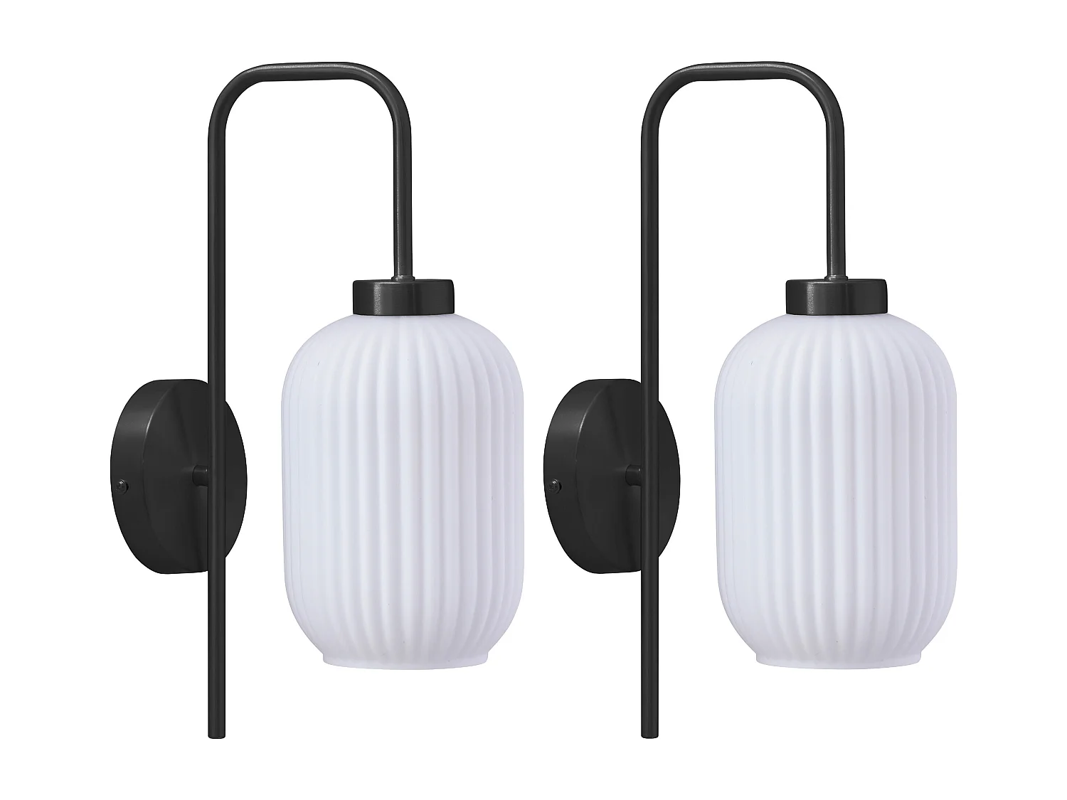 Zestaw 2 kinkietów ściennych z metalu i białego teksturowanego szkła – dł. 25 x wys. 41 cm – Czarny – LOUXOR 4431053