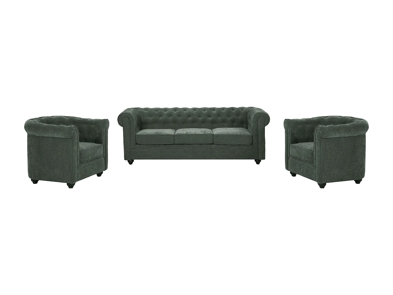 Kanapa 3-osobowa i 2 fotele z zielonej tkaniny CHESTERFIELD 4420595
