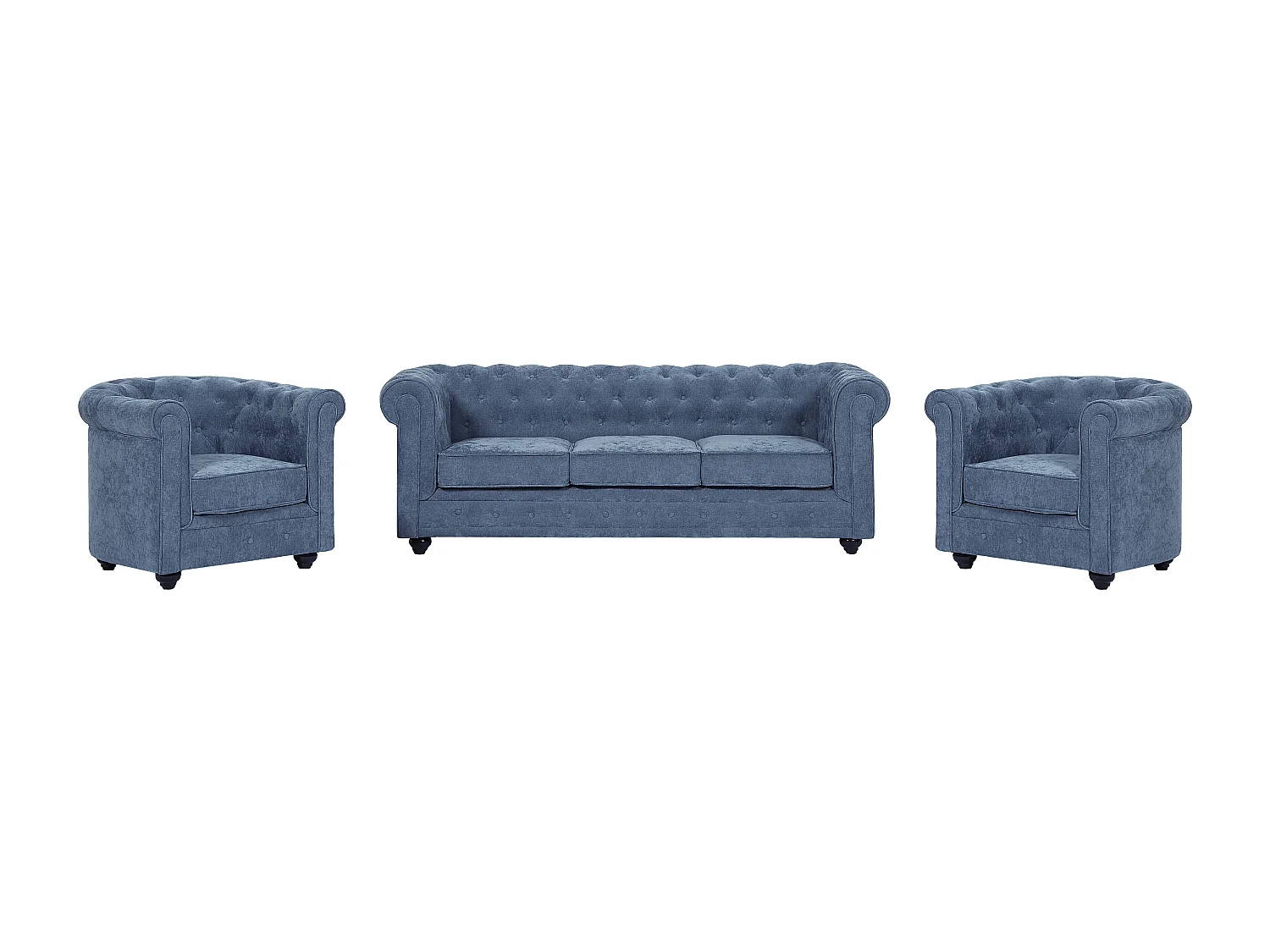 Kanapa 3-osobowa i 2 fotele z niebieskiej tkaniny CHESTERFIELD 4420597