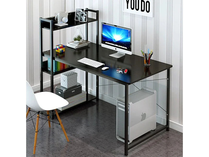Biurko komputerowe stolik loft czarne młodzieżowe z regałem półkami 120 cm 4306998 - obrazek 1