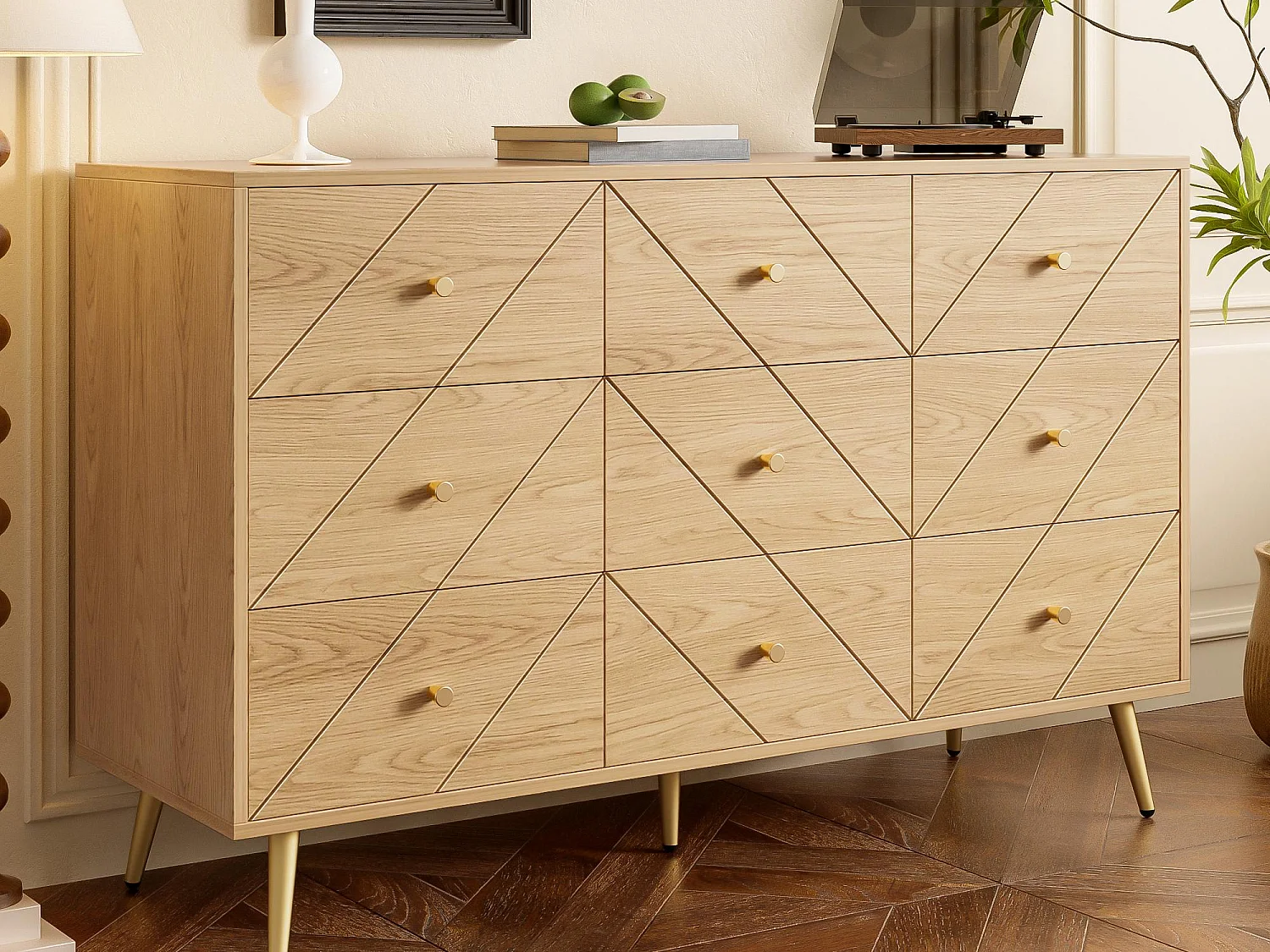 Buffet 120x39x80cm - z 9 szufladami - z metalowymi nóżkami - płyty wiórowe - Naturalny 4520899 - obrazek 1