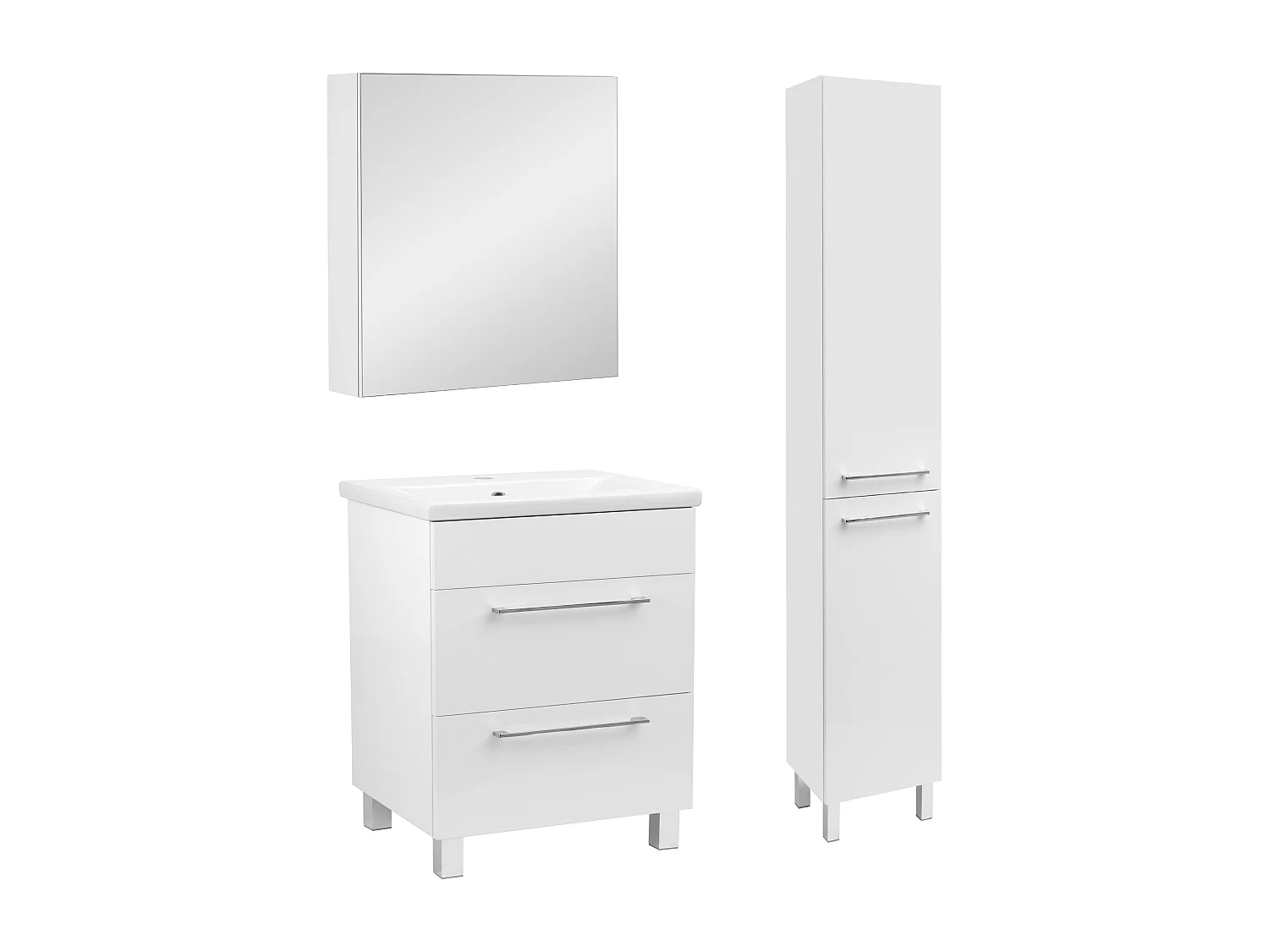 Biały Zestaw Łazienkowy 60cm Szafka z Umywalką Słupek Szafka z Lustrem Sol 4531708