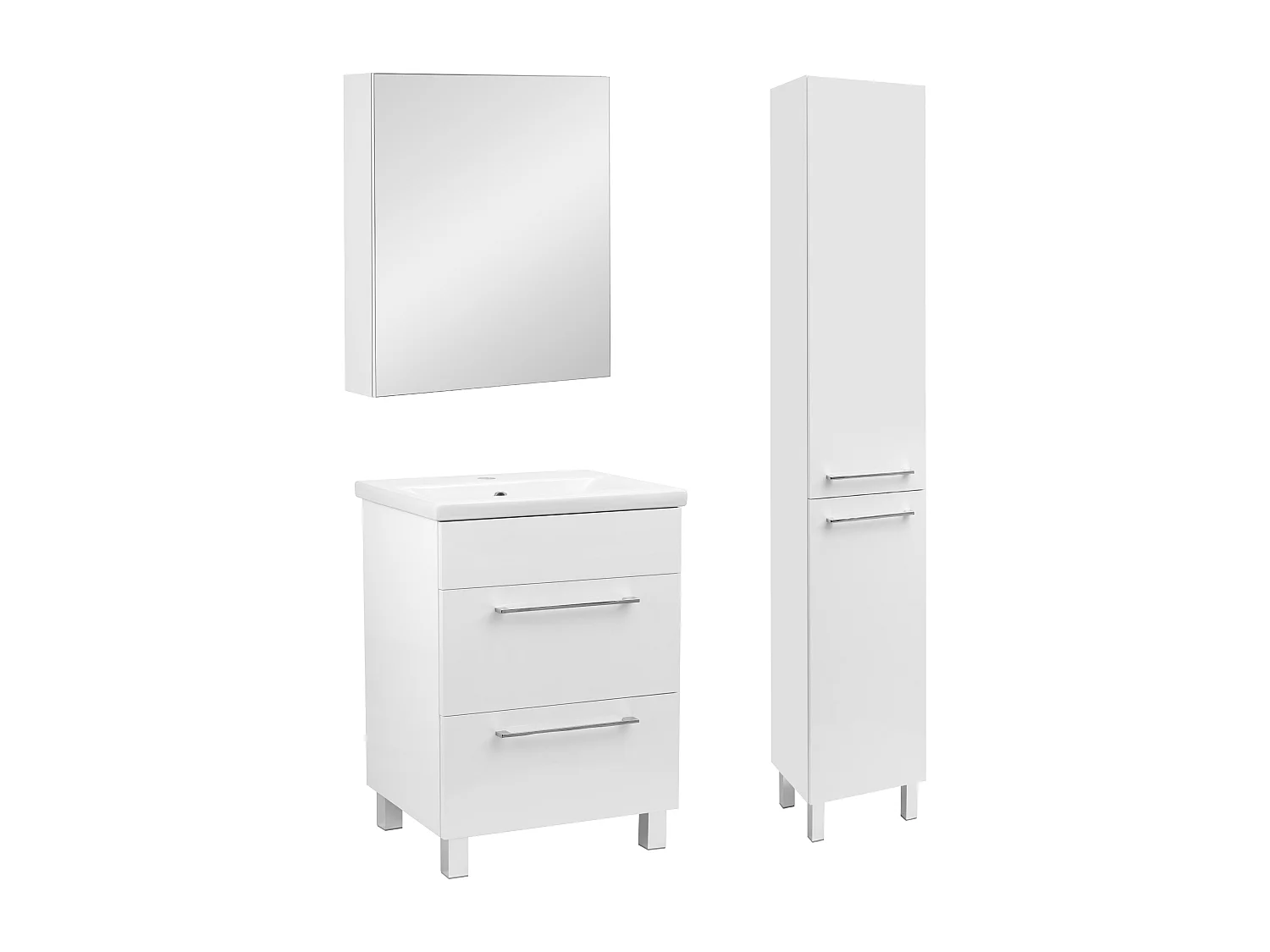 Biały Zestaw Łazienkowy 50cm Szafka z Umywalką Słupek Szafka z Lustrem Sol 4531723