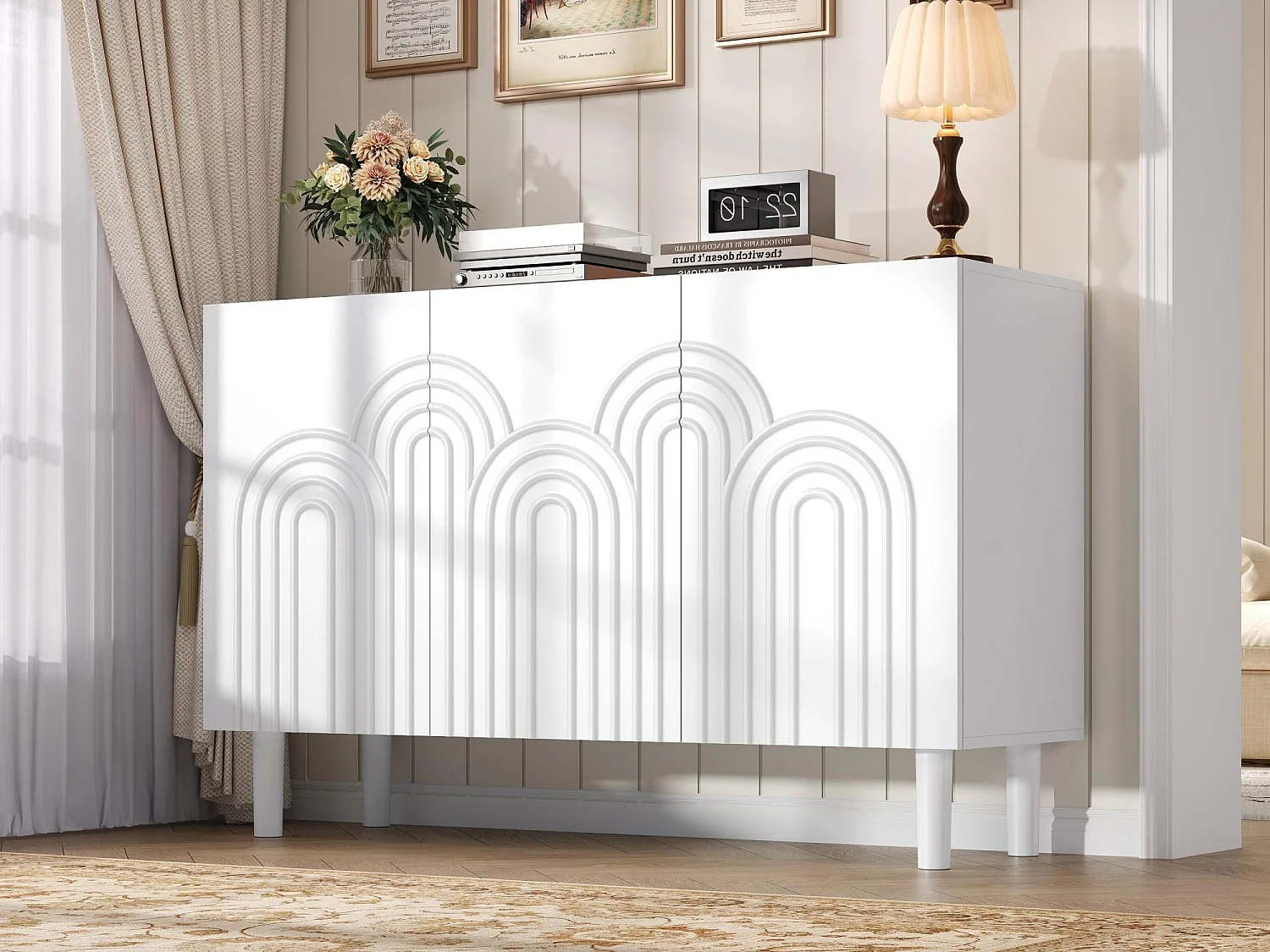 Buffet 120x38,5x79 cm - z 3 drzwiami - Regulowane półki - MDF - Biały 4534169 - obrazek 1