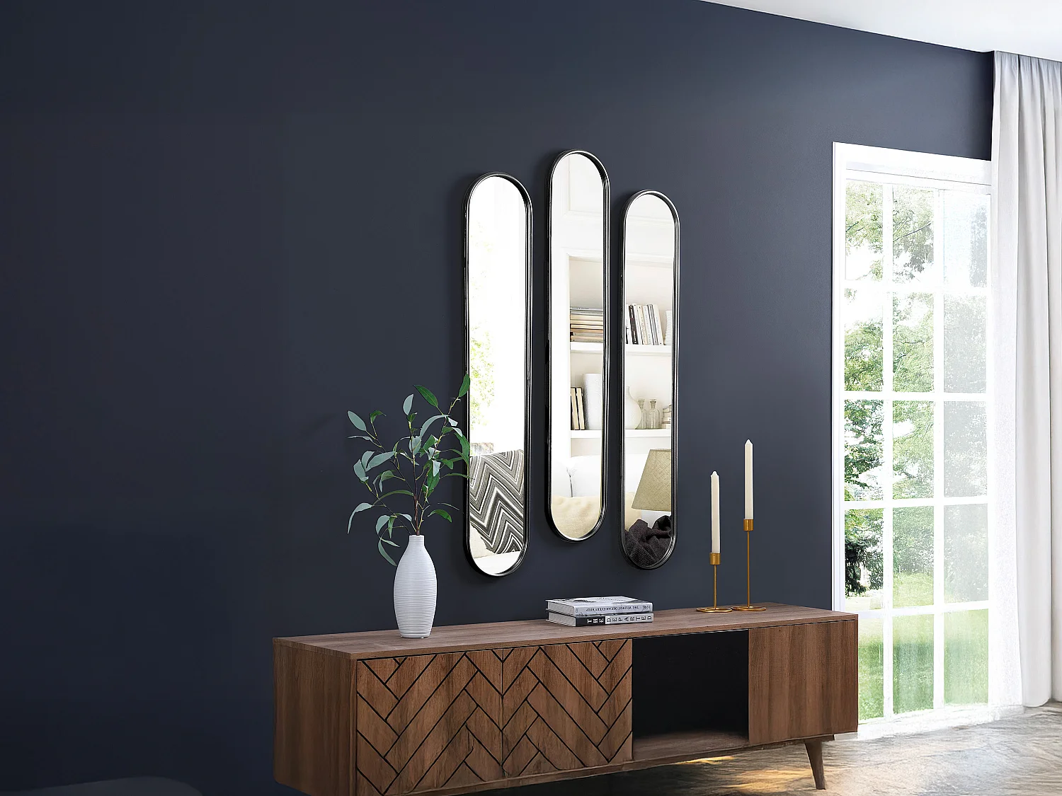 Zestaw 3 owalnych luster metalowych - dł.23 x wys.120 cm - Czarny - JAYLEN 3904236 - obrazek 1